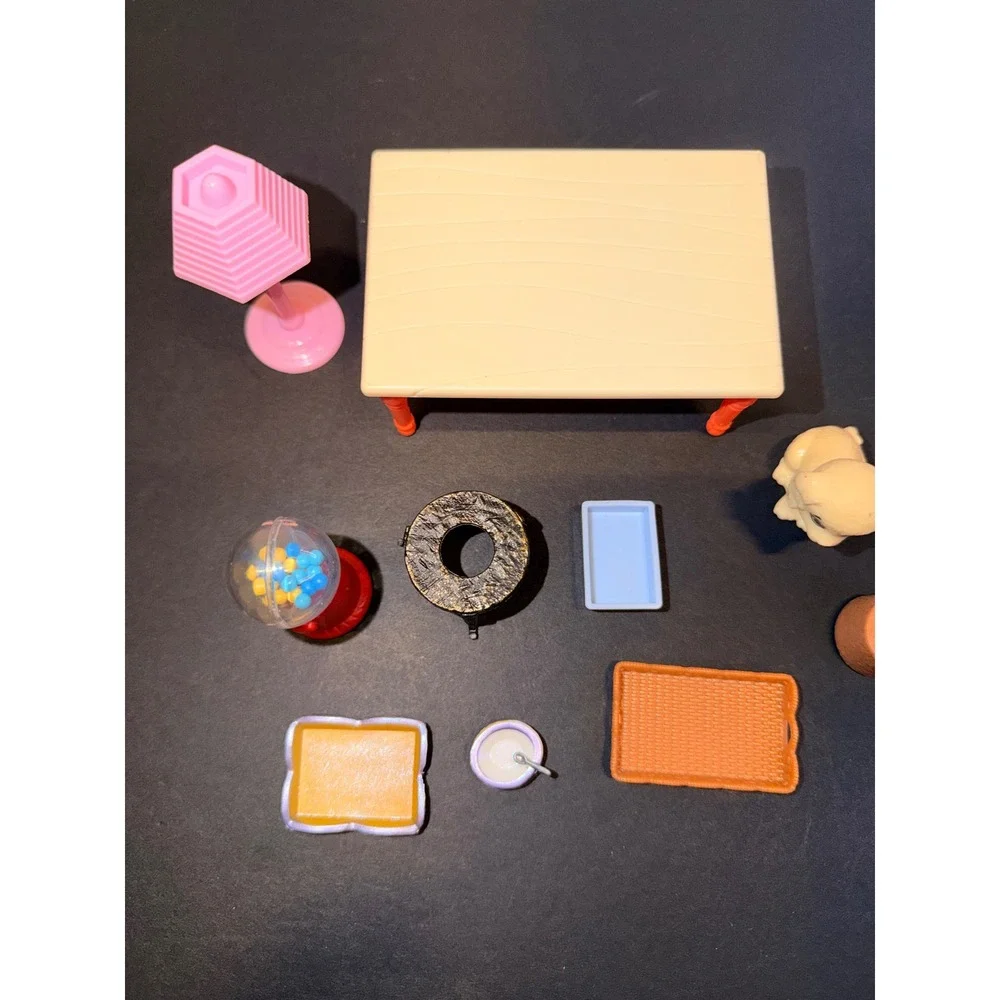 Mixed Dollhouse Furniture Accessories Lot Table Lamp Gumball Machine Puppy 10pc